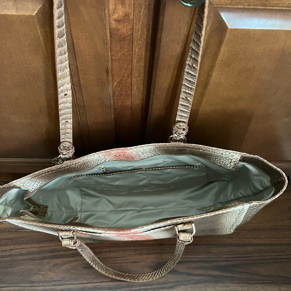 Elegant Brown, gold, rust color Snake Print Tote Bag by Brahmin - Picture 3 of 3